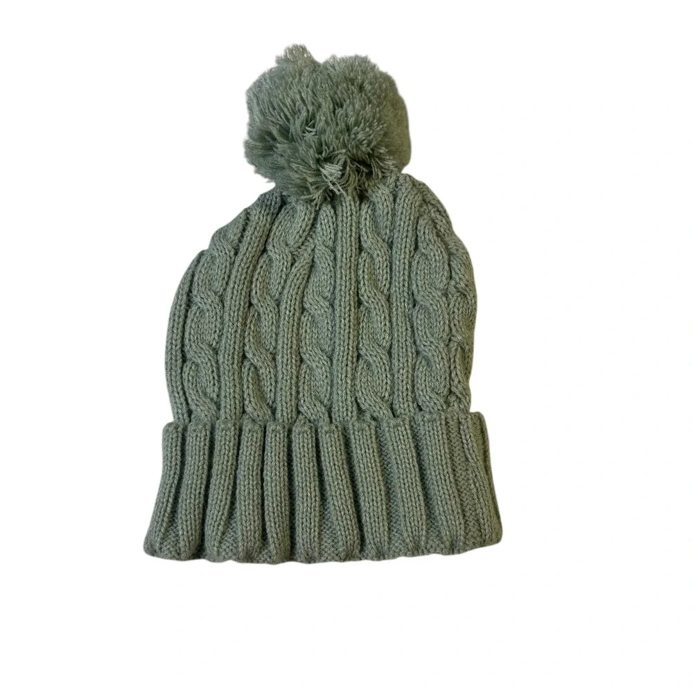 Legacy Whitefish Montana Sage Green Cable Knit Pom‎ Beanie Hat One Size